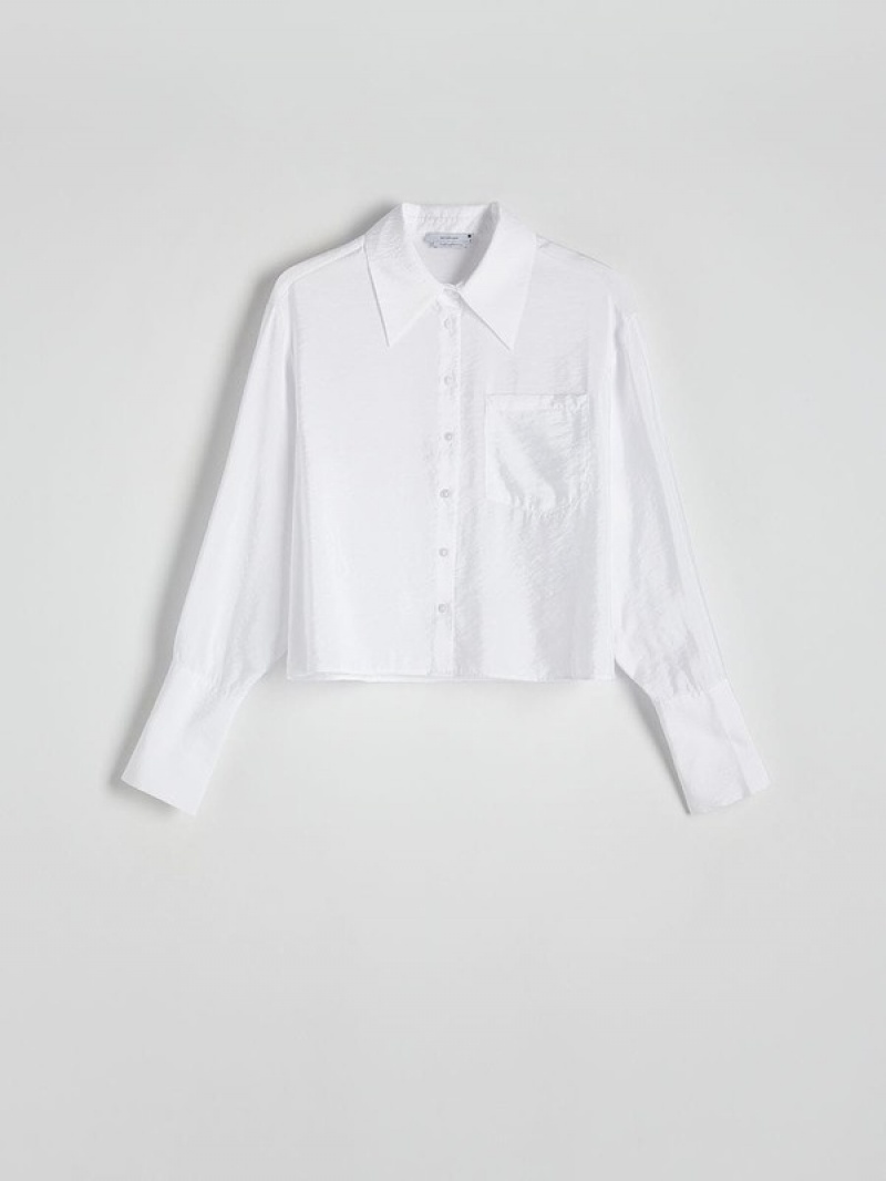 White Reserved Shimmer Fabric Women's Shirts | XUTW-26789