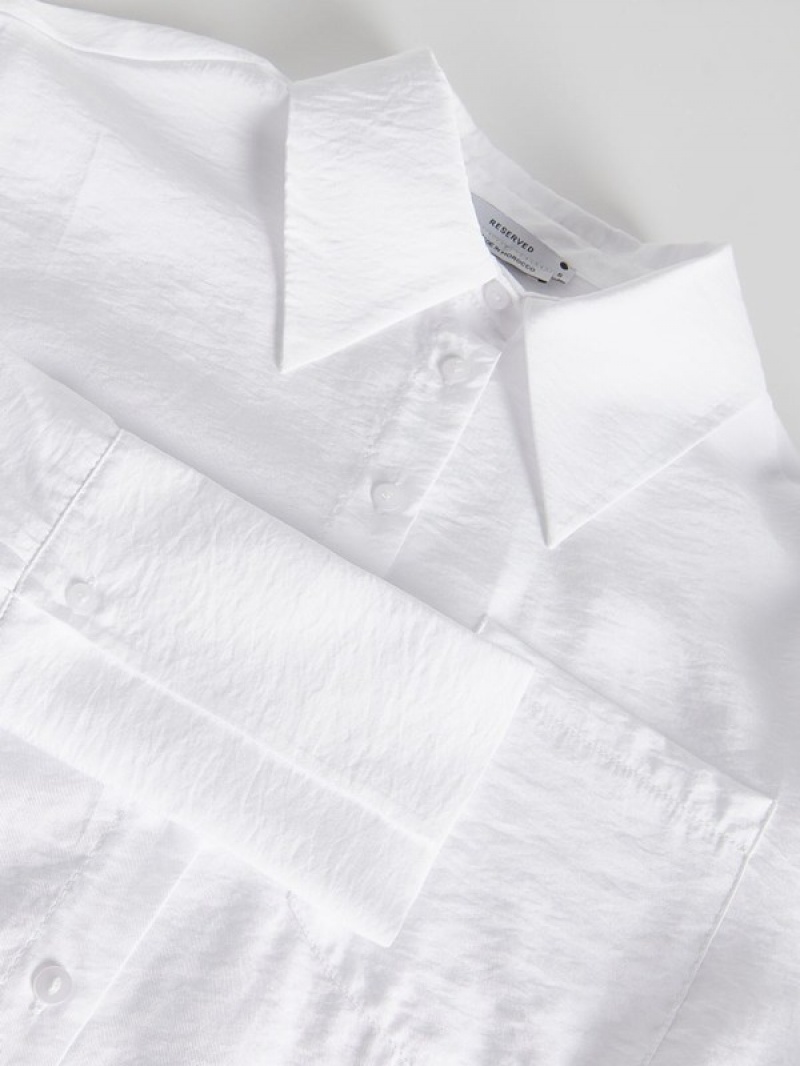 White Reserved Shimmer Fabric Women's Shirts | XUTW-26789