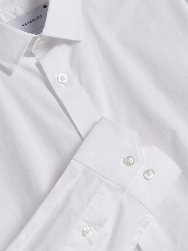 White Reserved Slim Fit Men's Shirts | HUQZ-95376