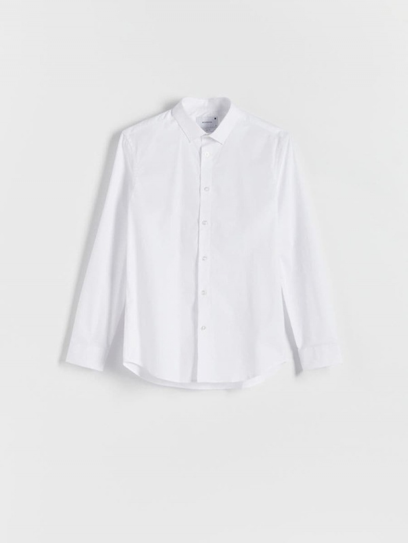 White Reserved Slim Fit Men's Shirts | XBMH-18245