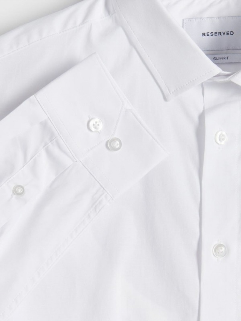 White Reserved Slim Fit Men's Shirts | XBMH-18245