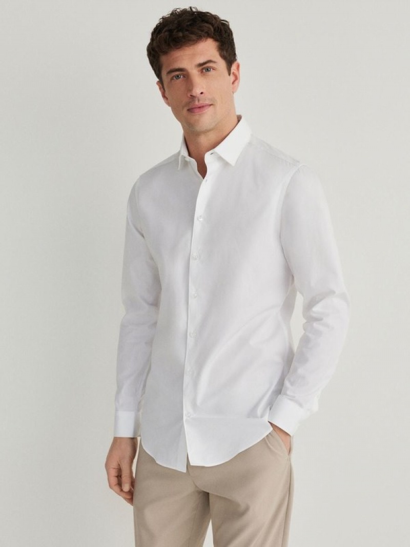 White Reserved Slim Fit Men's Shirts | XZRA-32657