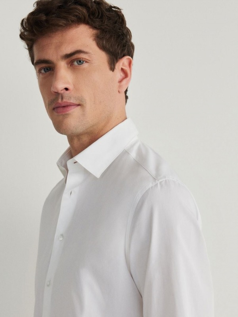 White Reserved Slim Fit Men's Shirts | XZRA-32657