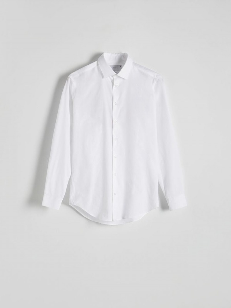 White Reserved Slim Fit Men's Shirts | XZRA-32657