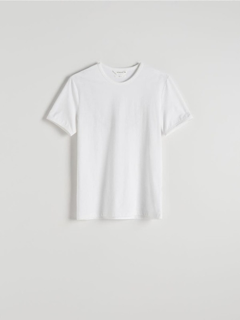 White Reserved Slim Fit Men's T-shirts | KRYZ-87325