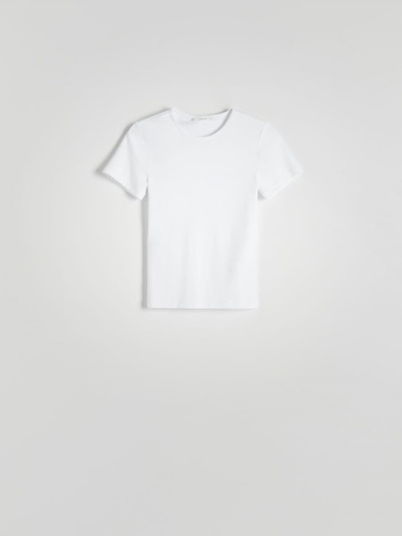 White Reserved Slim Fit Women's T-shirts | QKXR-75386