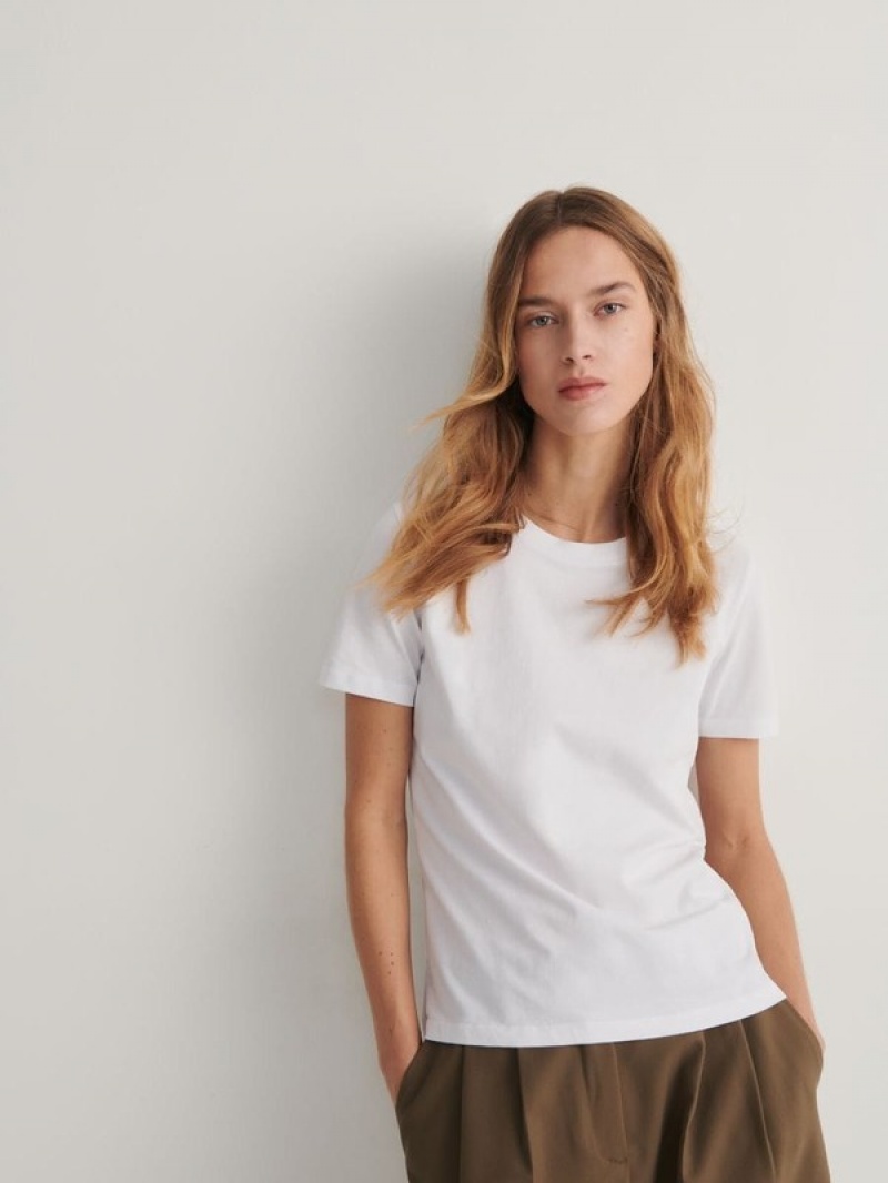 White Reserved Slim Fit Women's T-shirts | WAXK-96271