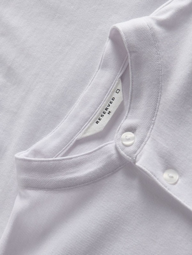 White Reserved Stand-up Collar Men's Polo Shirts | XPJR-30698