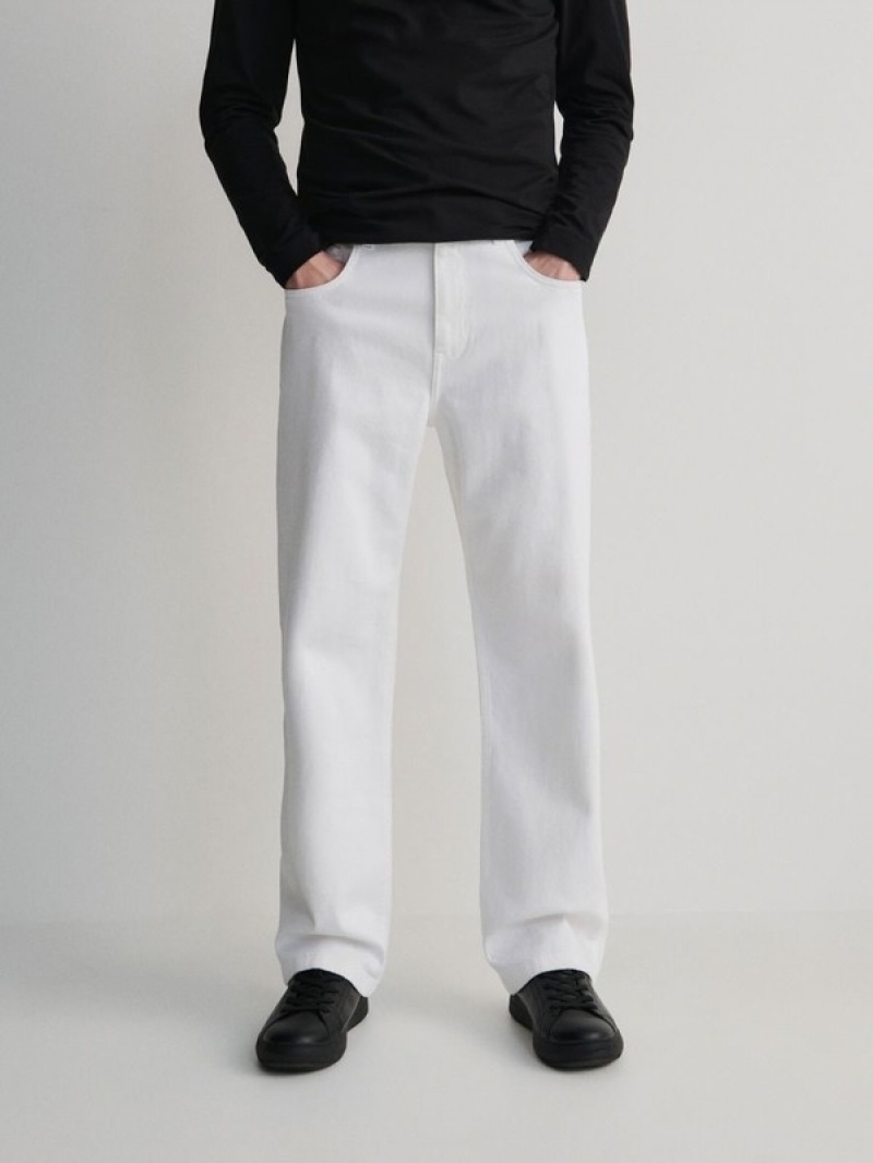 White Reserved Straight Leg Men's Jeans | ZNMJ-76380