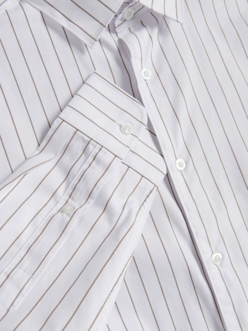 White Reserved Striped Slim Fit Men's Shirts | RBEM-47018