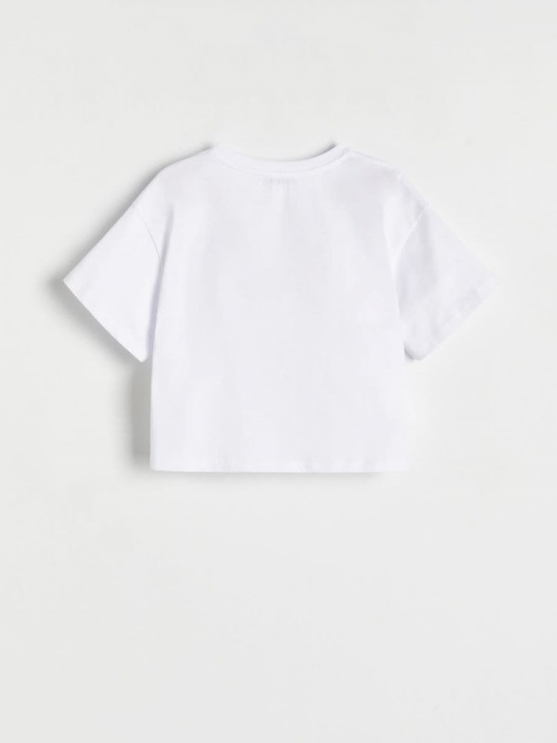 White Reserved Studded Girls' T-shirts | CJQO-52013