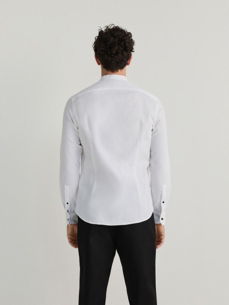 White Reserved Super Slim Fitstand Up Collar Men's Shirts | KIVM-24579