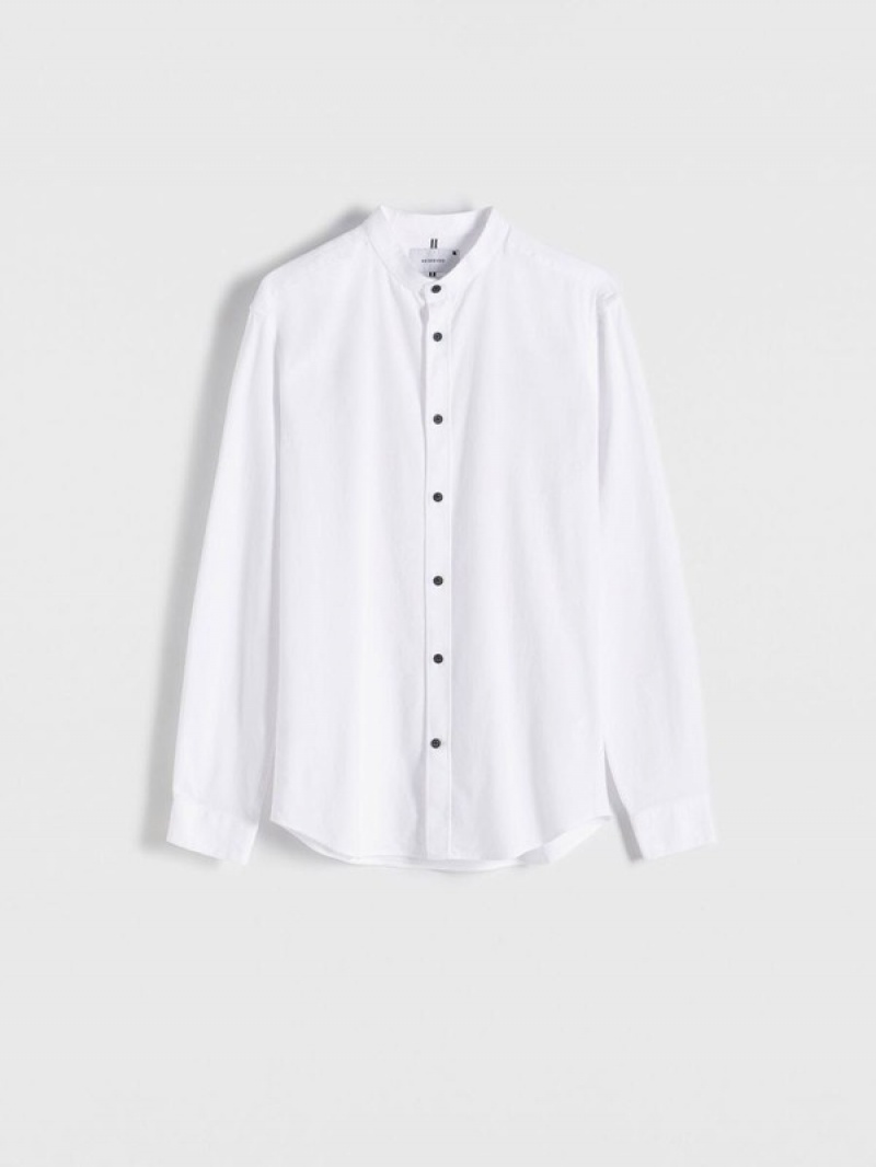 White Reserved Super Slim Fitstand Up Collar Men's Shirts | KIVM-24579