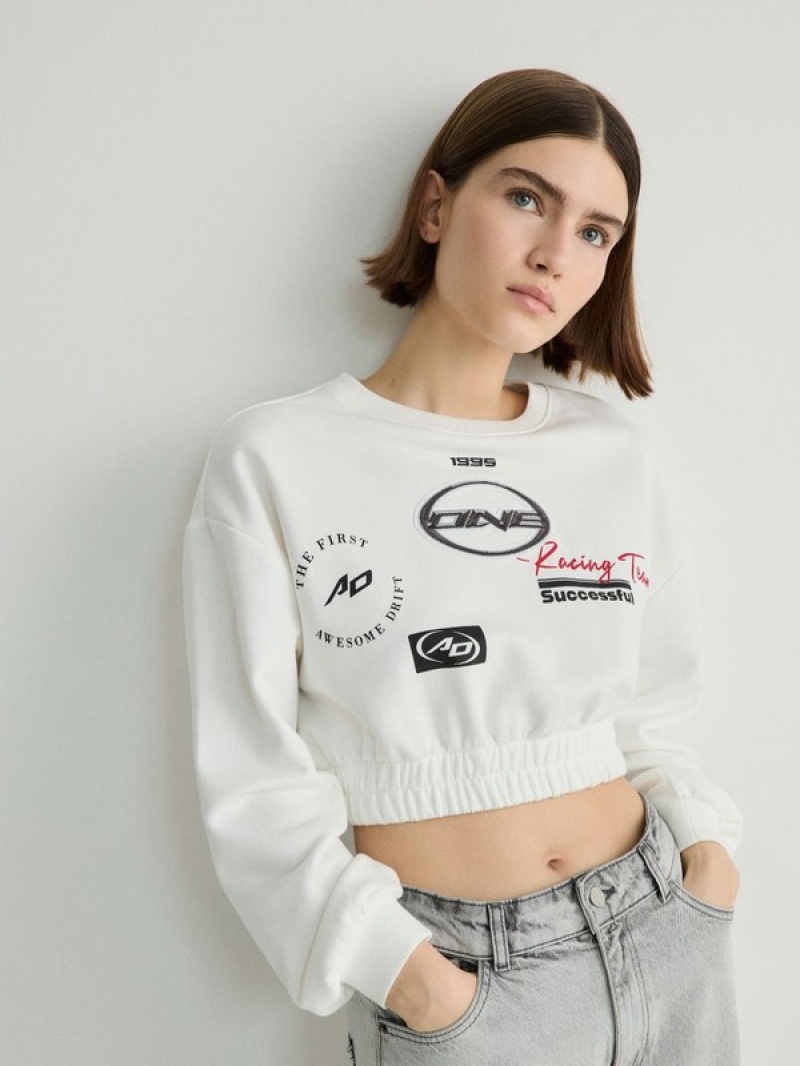 White Reserved Sweatprints Women's Sweatshirts | PYWZ-07598