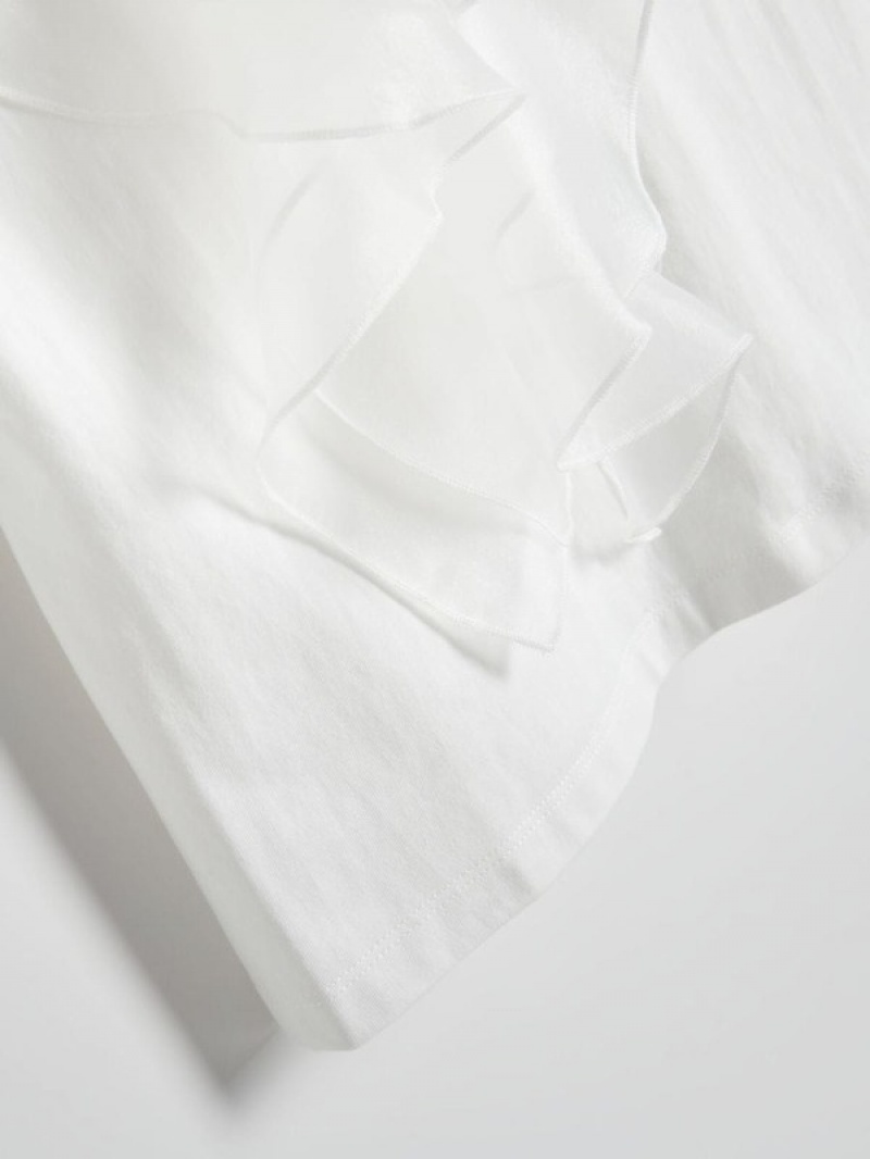 White Reserved T-decorative Ruffle Detail Women's Shirts | UGRV-57236