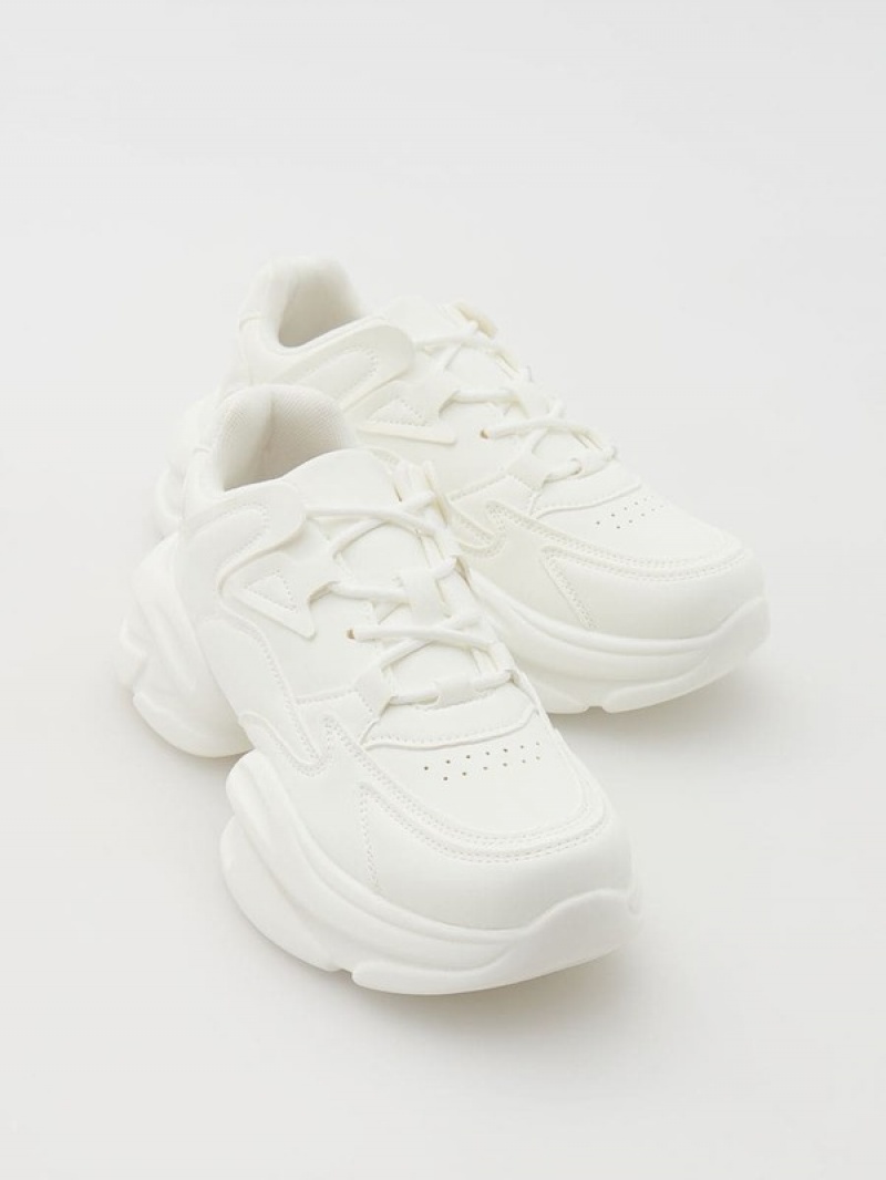 White Reserved Thick Sole Women's Sneakers | KGBI-19460