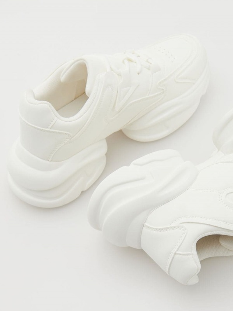 White Reserved Thick Sole Women's Sneakers | KGBI-19460