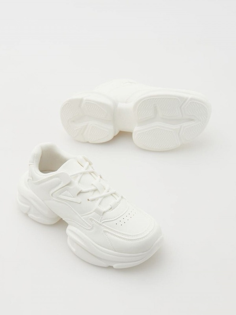 White Reserved Thick Sole Women's Sneakers | KGBI-19460