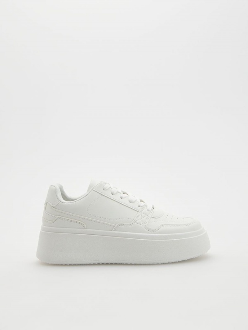 White Reserved Thick Sole Women's Sneakers | ONRS-28015