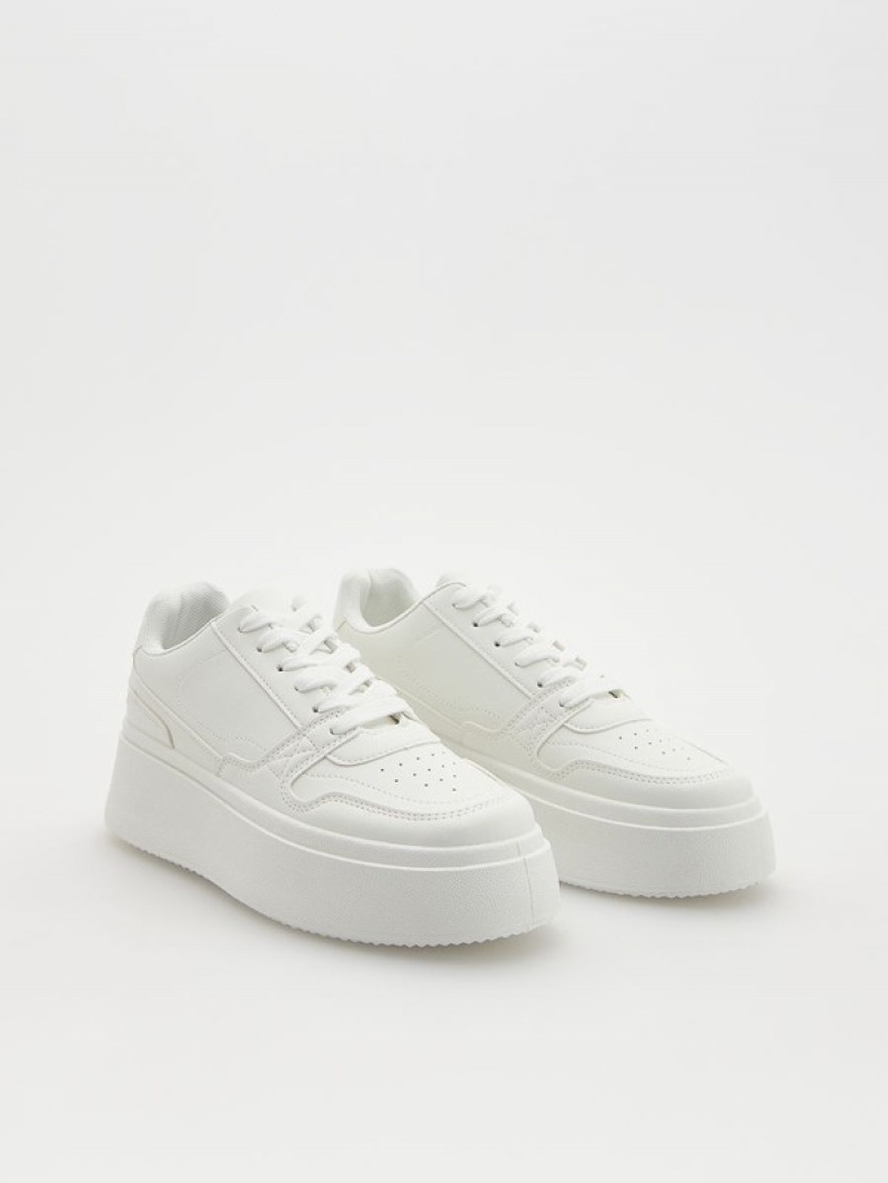 White Reserved Thick Sole Women's Sneakers | ONRS-28015