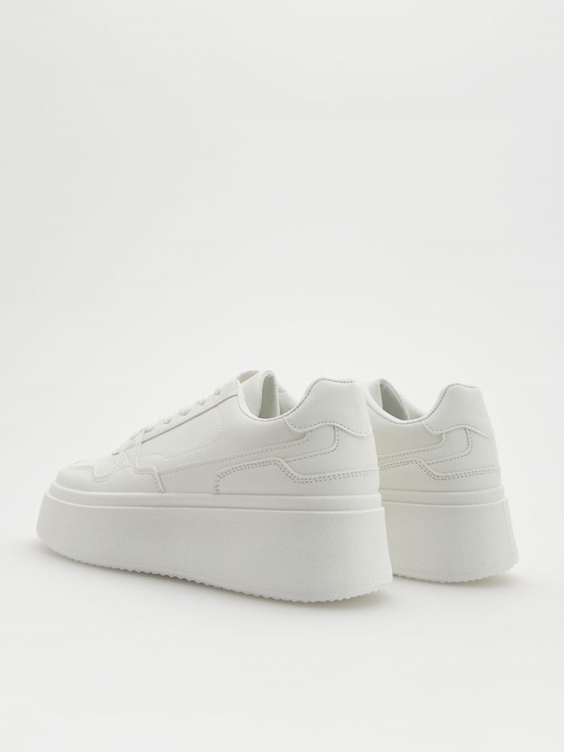 White Reserved Thick Sole Women's Sneakers | ONRS-28015