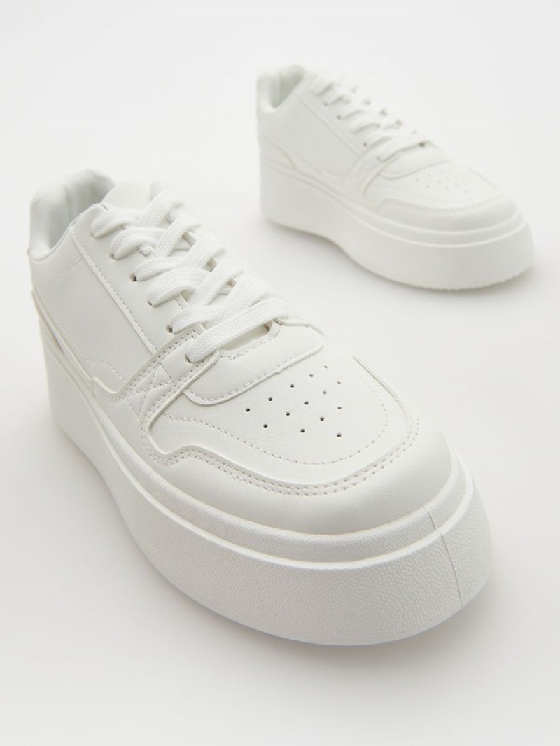 White Reserved Thick Sole Women's Sneakers | ONRS-28015