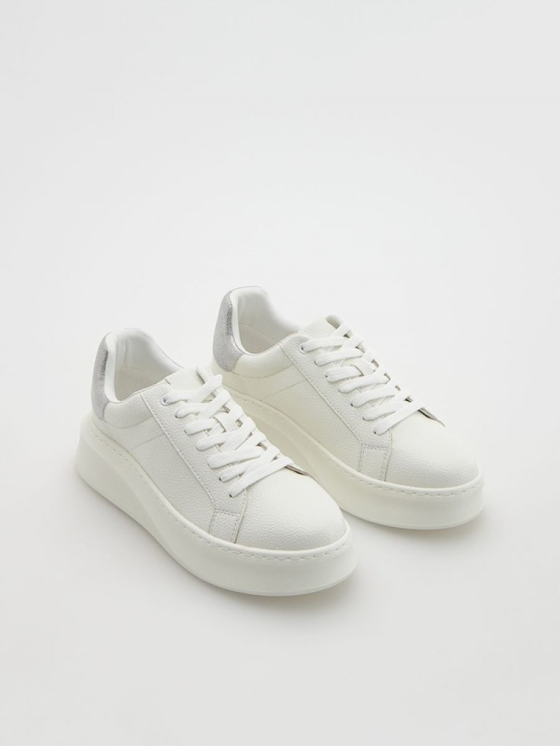 White Reserved Thick Sole Women's Sneakers | LZTR-62153