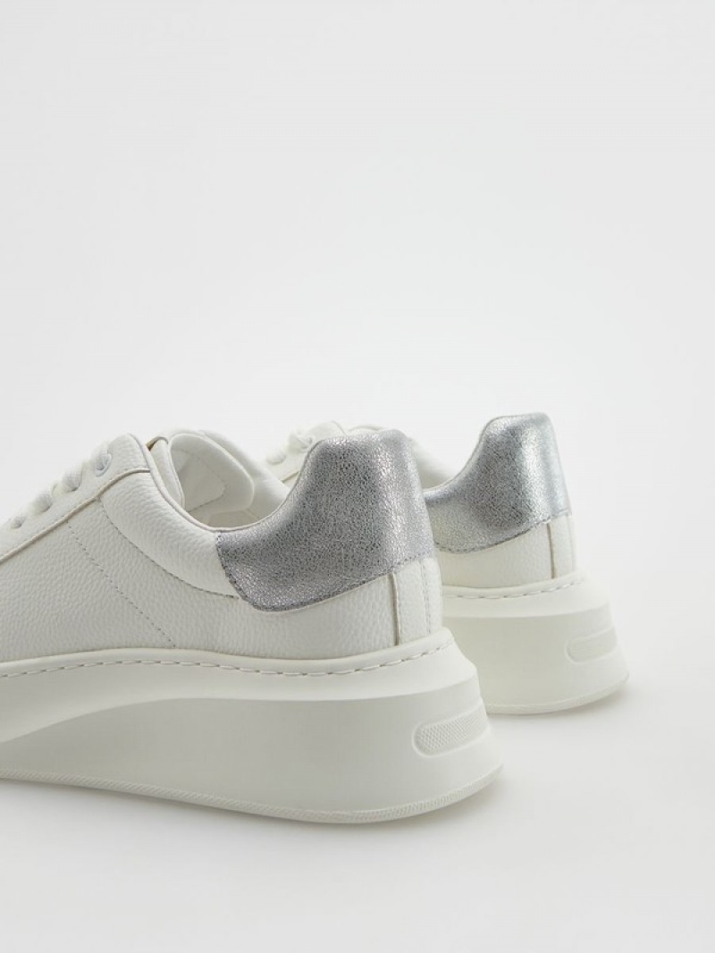 White Reserved Thick Sole Women's Sneakers | LZTR-62153