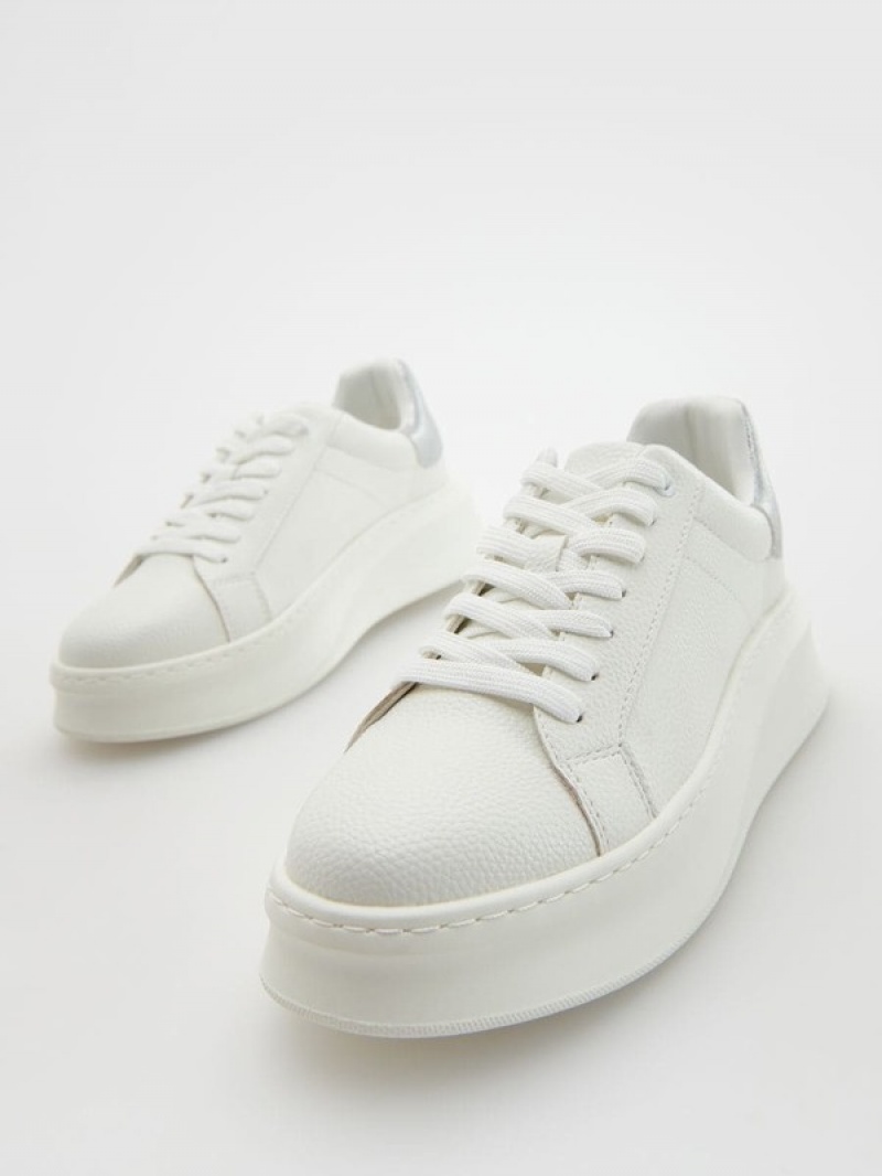 White Reserved Thick Sole Women's Sneakers | LZTR-62153