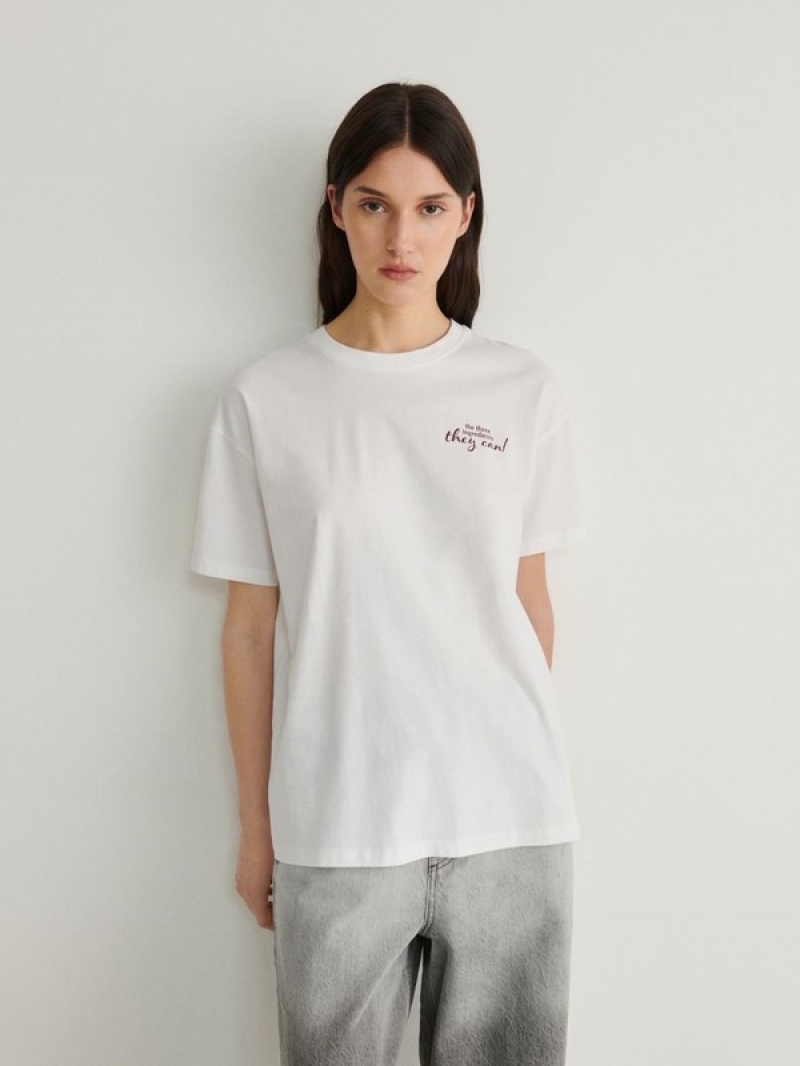 White Reserved T-print On The Back Women's T-shirts | ITMY-24756