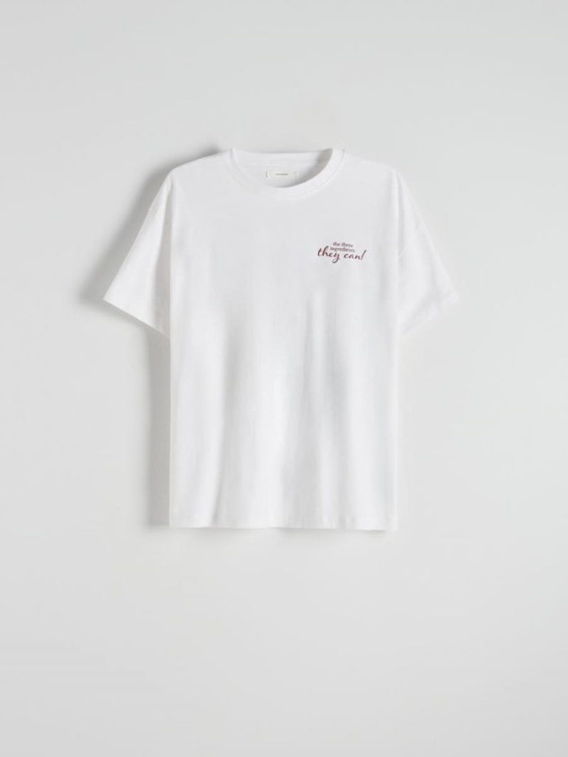 White Reserved T-print On The Back Women's T-shirts | ITMY-24756