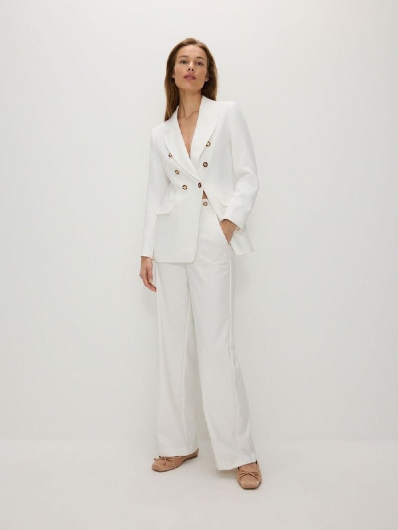 White Reserved Viscose Blend Double-breasted Women's Blazers | MXRE-08954