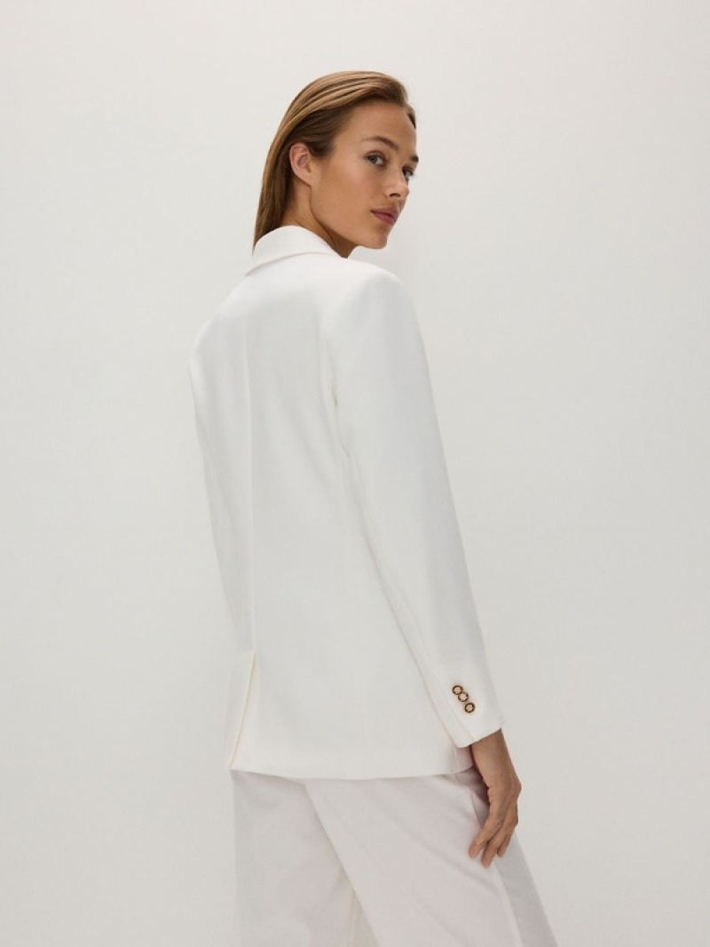 White Reserved Viscose Blend Double-breasted Women's Blazers | MXRE-08954