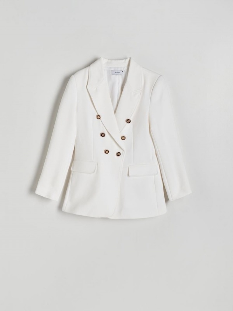 White Reserved Viscose Blend Double-breasted Women's Blazers | MXRE-08954