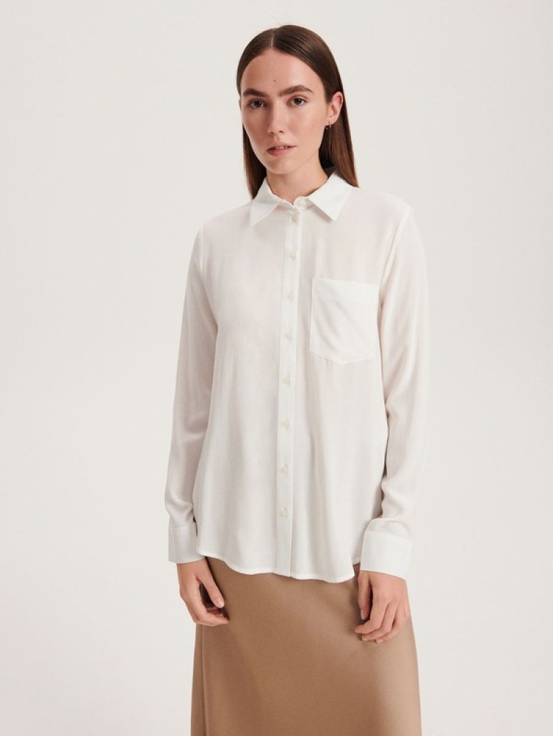 White Reserved Viscose Women's Shirts | RQDC-82043