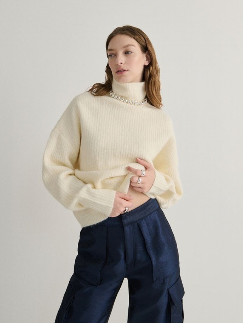 White Reserved Wool Blend Women's Sweaters | SLTF-97684