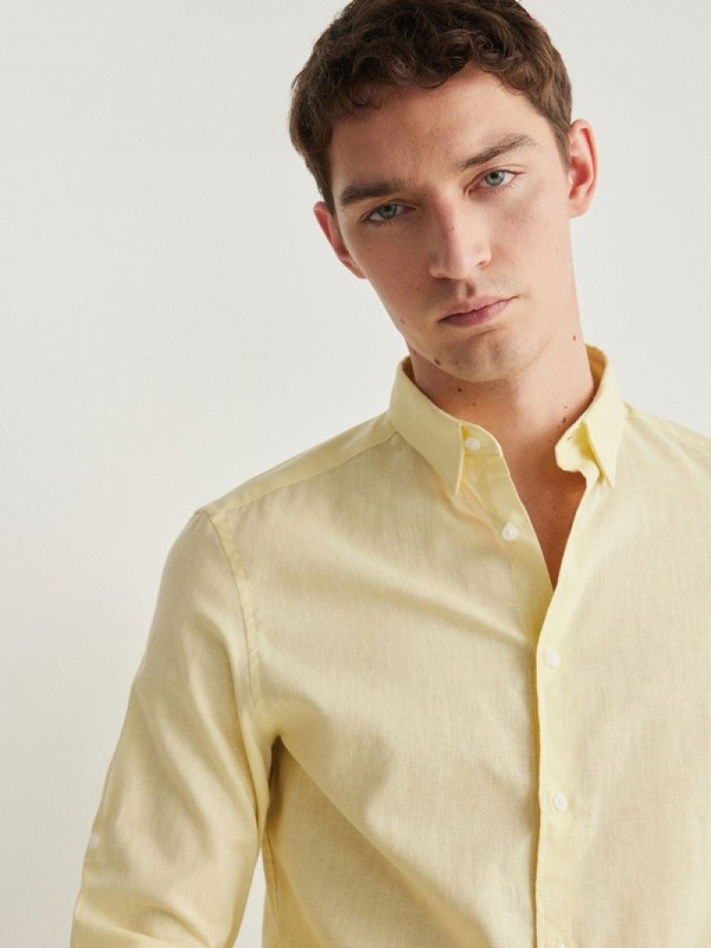 Yellow Reserved Regular Fitlinen Blend Men's Shirts | IRBU-79263