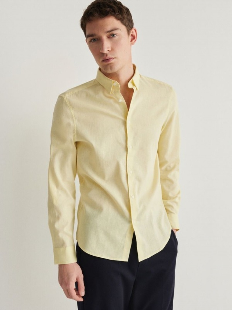 Yellow Reserved Regular Fitlinen Blend Men's Shirts | IRBU-79263